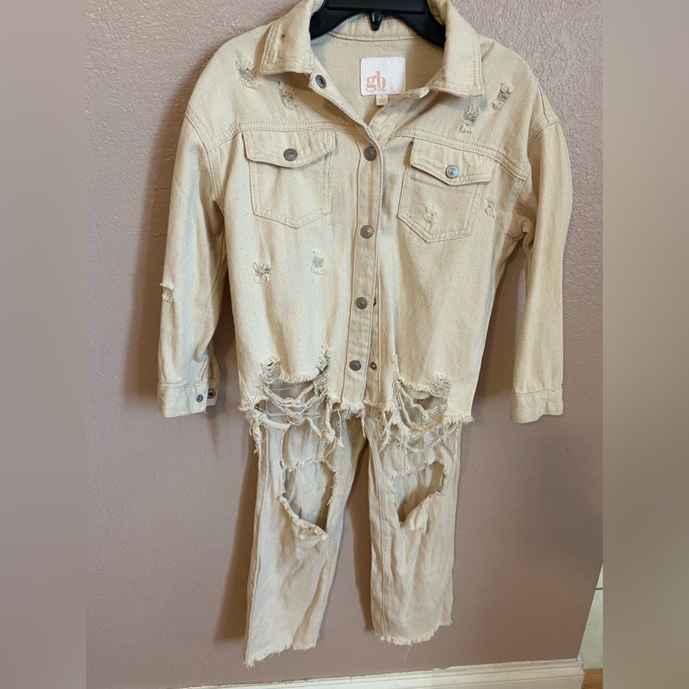 GB Girls Cream Distressed Jean Jacket